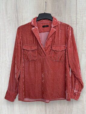 J.Crew Velvet Patch Pocket Popover Shirt Dusty Rose Coral Style BB249 Size S